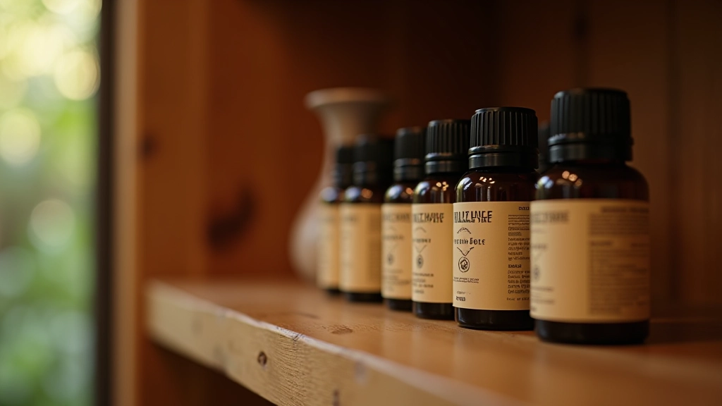 Various bottles of essential oils arranged showing different types and quality levels