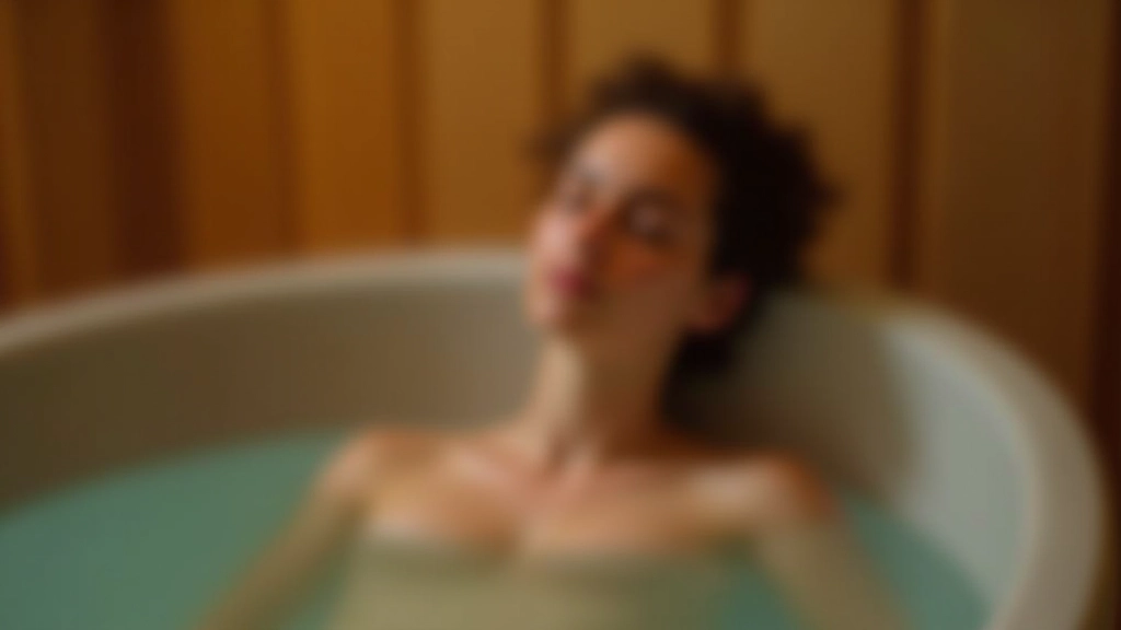 Person relaxing in a private thermal soaking room with calm expression and wellness environment