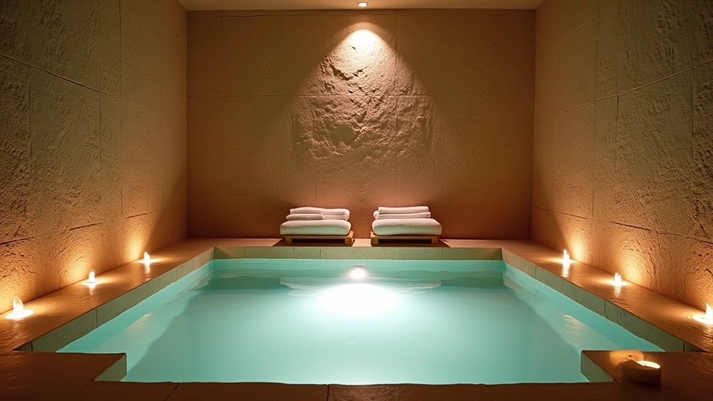 Interior of a private spa soaking room with natural light and wellness amenities