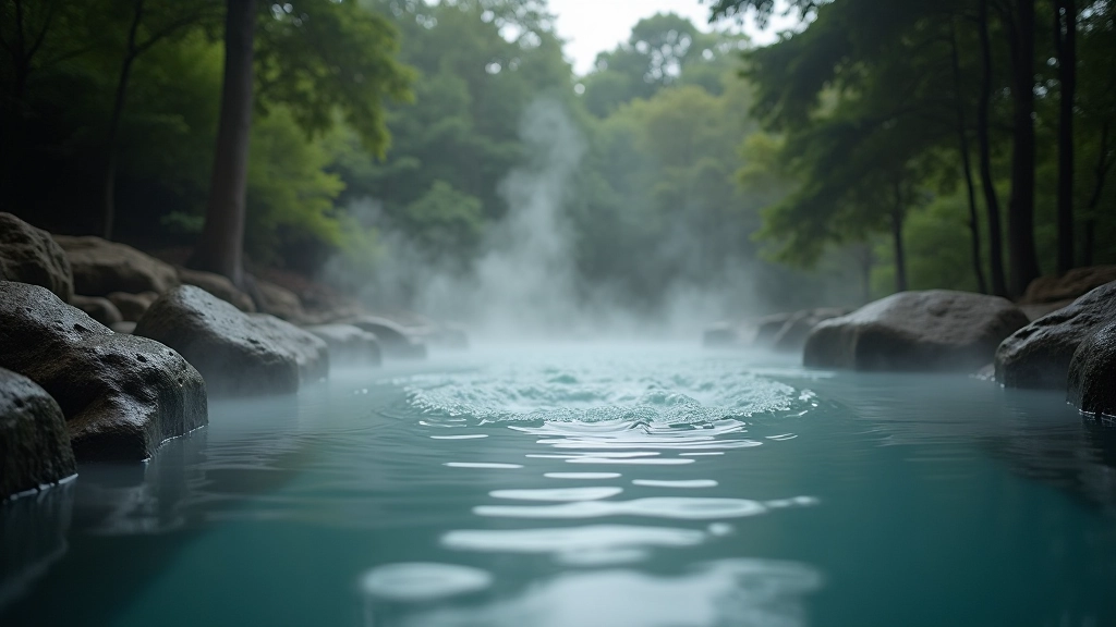 Peaceful mineral spring surrounded by natural rocks and woodland